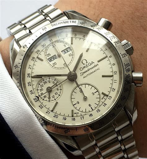 omega speedmaster date white dial|white face omega speedmaster automatic.